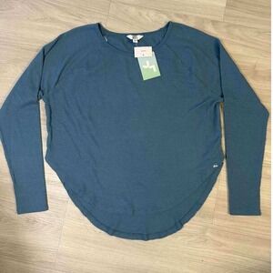 JOY LAB Waffle Knit Long Sleeve Shirt Blue Loose Fit Curved Hem Top XXL